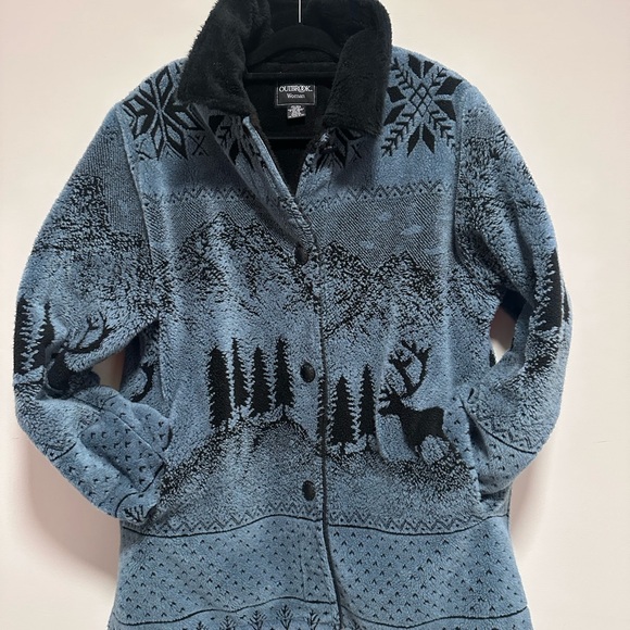 Outbrook Jackets & Blazers - Vintage Fleece Jacket with Nature Design - Women’s Size 1X - 90’s Cottagecore